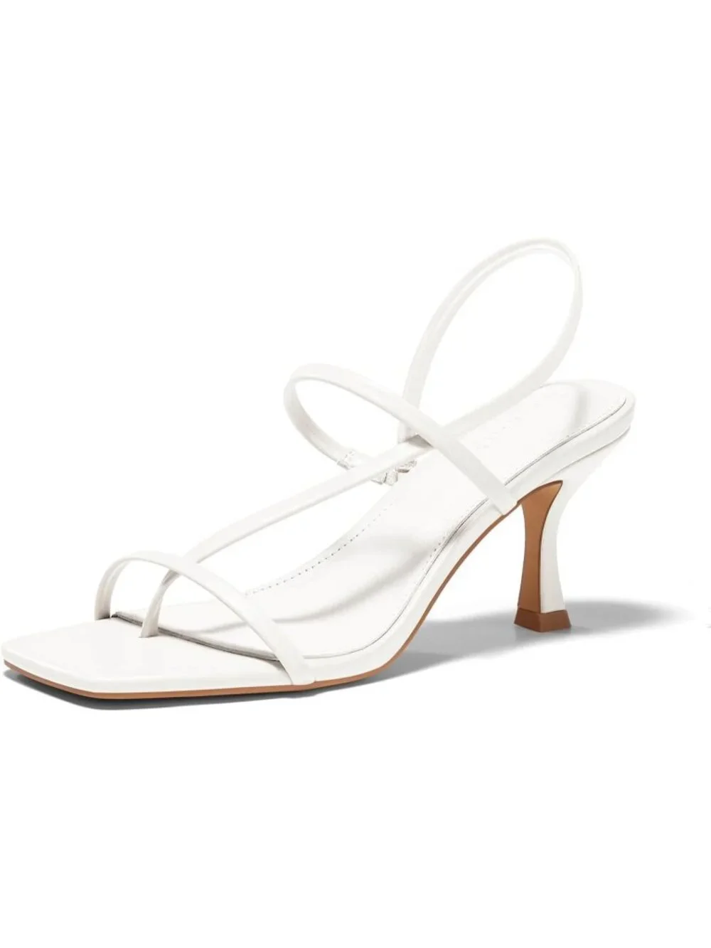 Women's White Strappy Kitten Heels Sandals Square Open Toe Flip Flops Shoes